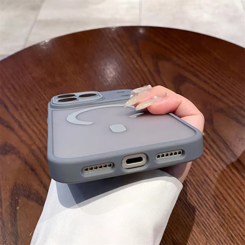 Luxury iPhone Case — Matte Translucent Magnetic Cover with Clear Lens Protection and MagSafe Wireless-Charging Safe Design