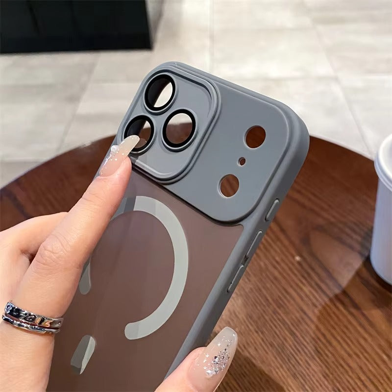 Luxury iPhone Case — Matte Translucent Magnetic Cover with Clear Lens Protection and MagSafe Wireless-Charging Safe Design