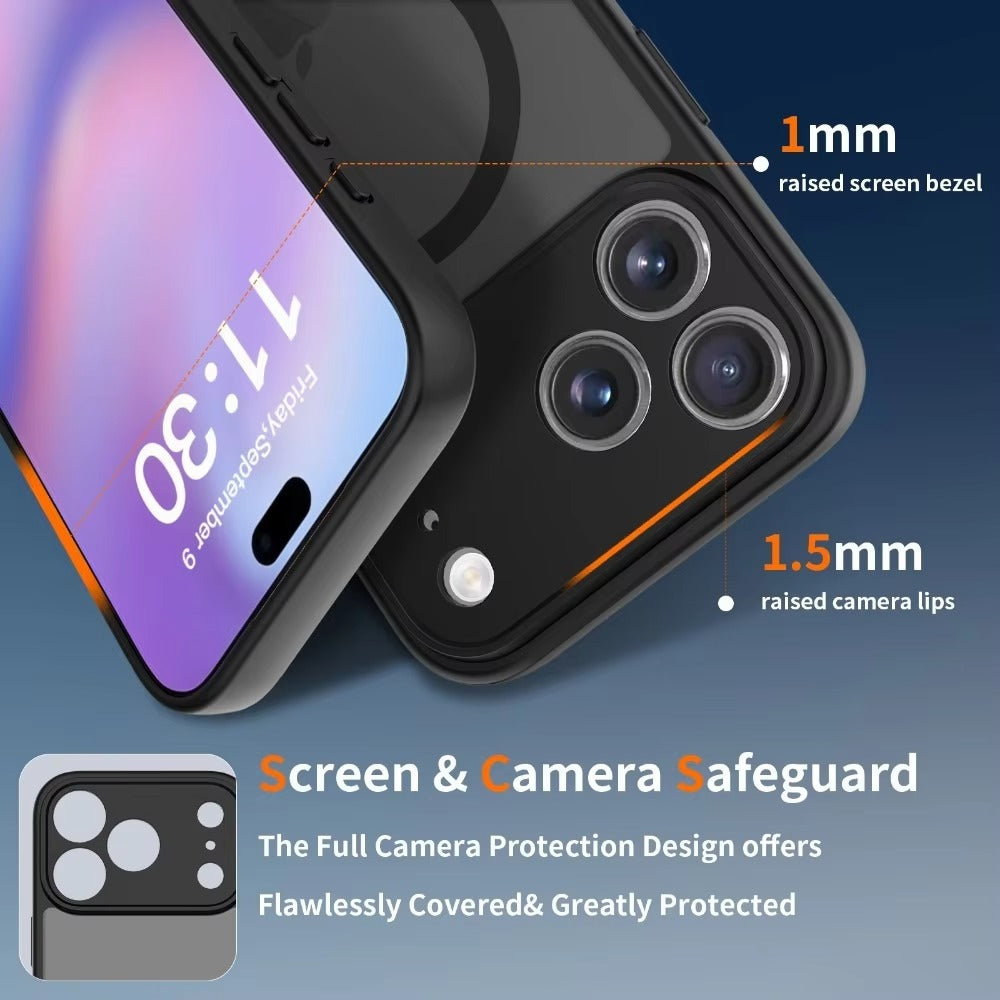 Luxury iPhone Case — Matte Translucent Magnetic Cover with Clear Lens Protection and MagSafe Wireless-Charging Safe Design