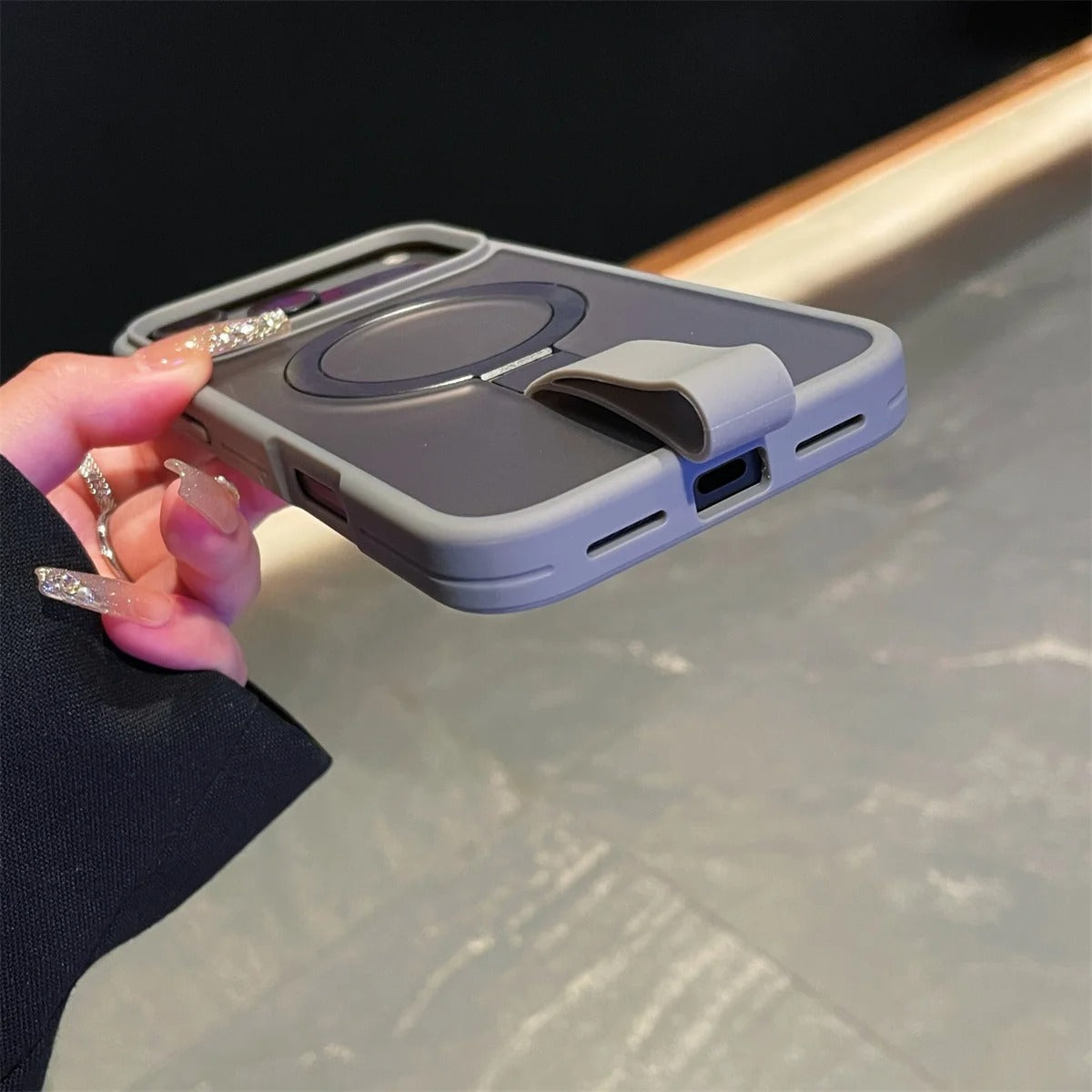 Luxury iPhone Case — Matte Transparent MagSafe Cover with Wrist Strap Holder, Shockproof TPU+PC Protection and Anti-Fingerprint Scratch-Resistant Design