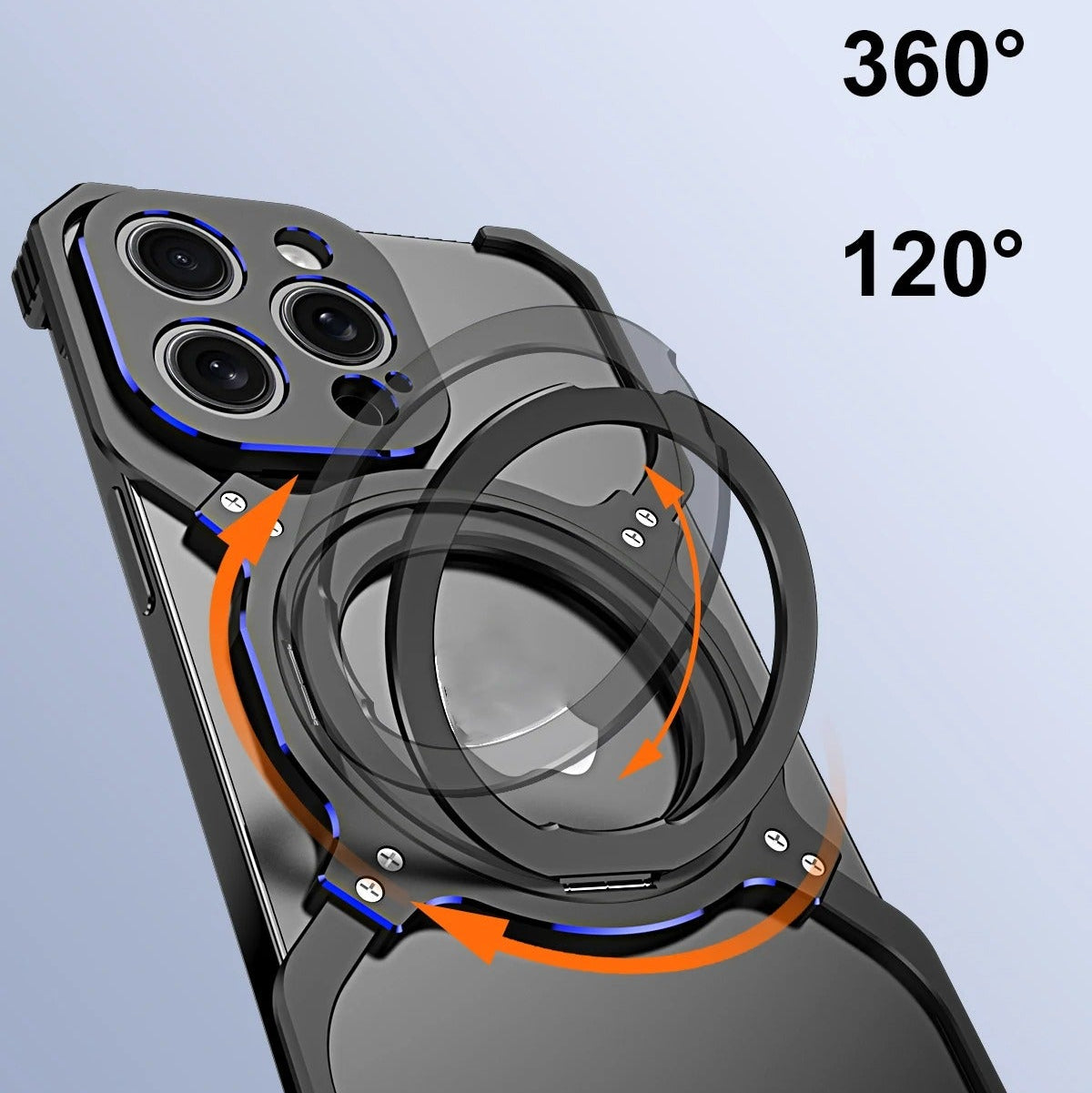 Luxury iPhone Case — Metal Alloy Punk Frame Bumper with 360° Rotating MagSafe Stand Ring, Shockproof Anti-Scratch Non-Slip Design