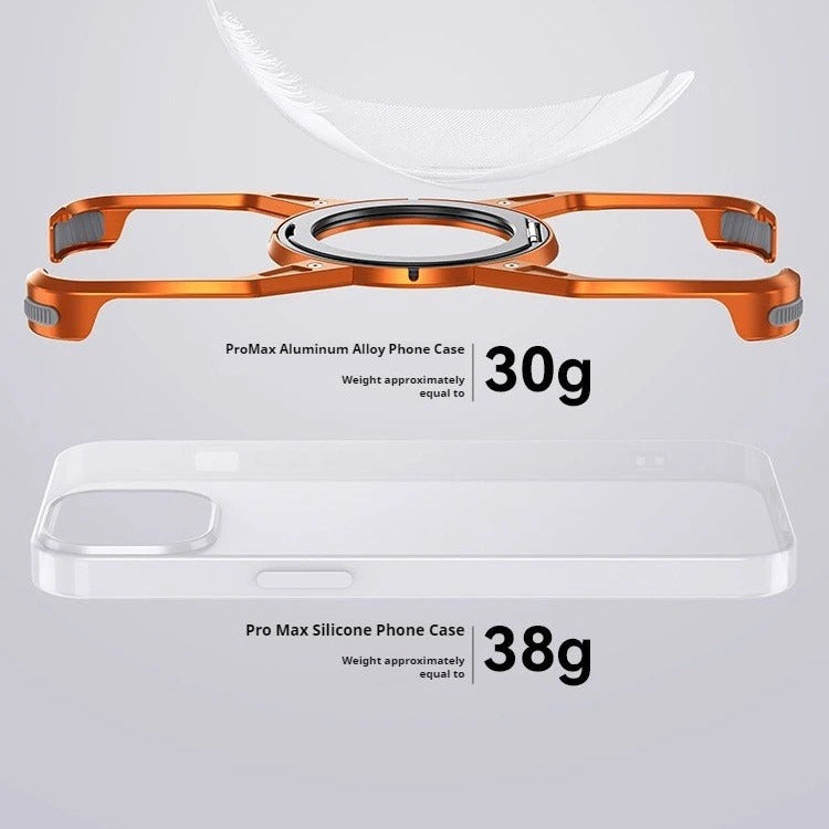 Luxury iPhone Case — Metal Alloy Punk Frame Bumper with 360° Rotating MagSafe Stand Ring, Shockproof Anti-Scratch Non-Slip Design