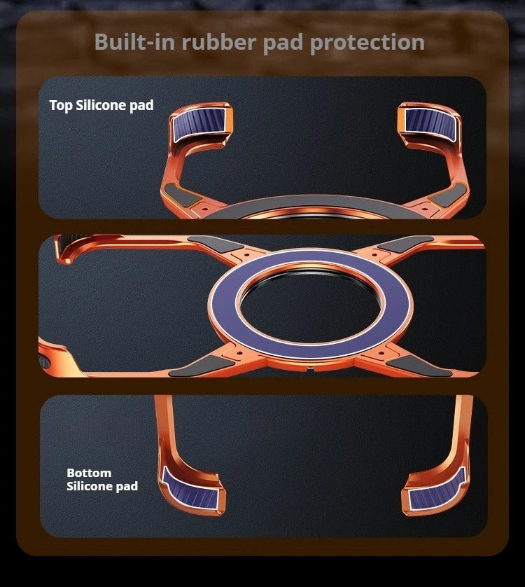 Luxury iPhone Case — Metal Alloy Punk Frame Bumper with 360° Rotating MagSafe Stand Ring, Shockproof Anti-Scratch Non-Slip Design