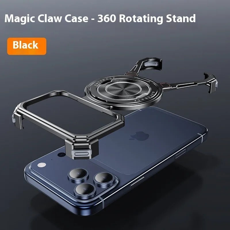 Luxury iPhone Case — Metal Frameless Shockproof Bumper Cover with 360° Rotating Ring Stand and Full Protective Design