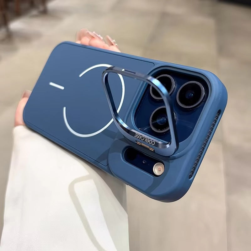 Luxury iPhone Case — Organic Silicone MagSafe Cover with Lens Stand Holder, Shockproof Soft-Edge Protection, Anti-Fingerprint Anti-Scratch Lightweight Design