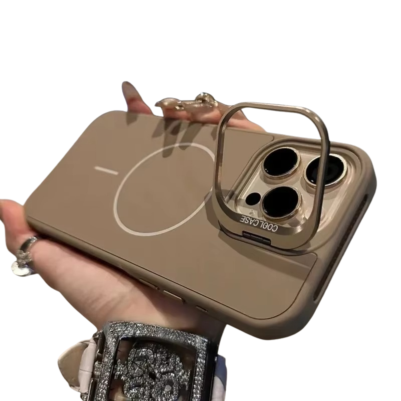 Luxury iPhone Case — Organic Silicone MagSafe Cover with Lens Stand Holder, Shockproof Soft-Edge Protection, Anti-Fingerprint Anti-Scratch Lightweight Design