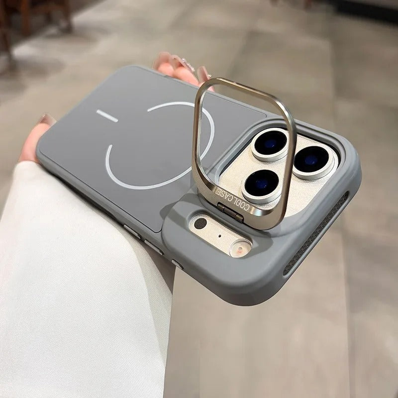 Luxury iPhone Case — Organic Silicone MagSafe Cover with Lens Stand Holder, Shockproof Soft-Edge Protection, Anti-Fingerprint Anti-Scratch Lightweight Design