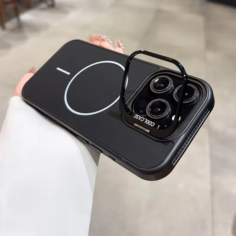 Luxury iPhone Case — Organic Silicone MagSafe Cover with Lens Stand Holder, Shockproof Soft-Edge Protection, Anti-Fingerprint Anti-Scratch Lightweight Design
