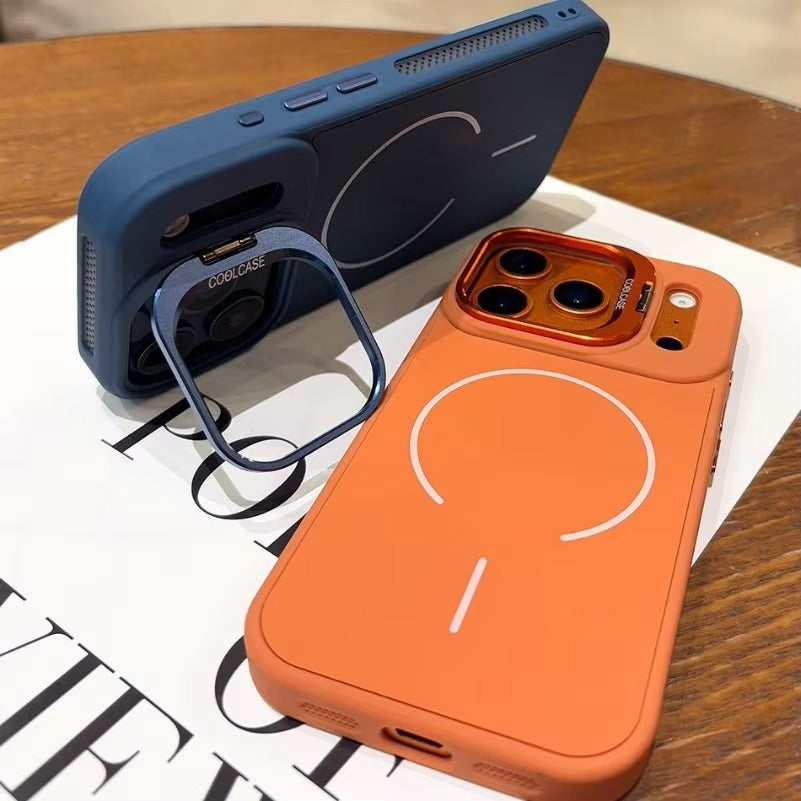 Luxury iPhone Case — Organic Silicone MagSafe Cover with Lens Stand Holder, Shockproof Soft-Edge Protection, Anti-Fingerprint Anti-Scratch Lightweight Design