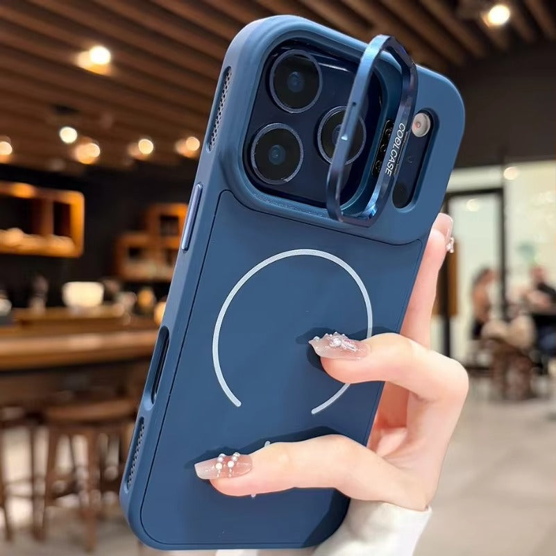 Luxury iPhone Case — Organic Silicone MagSafe Cover with Lens Stand Holder, Shockproof Soft-Edge Protection, Anti-Fingerprint Anti-Scratch Lightweight Design