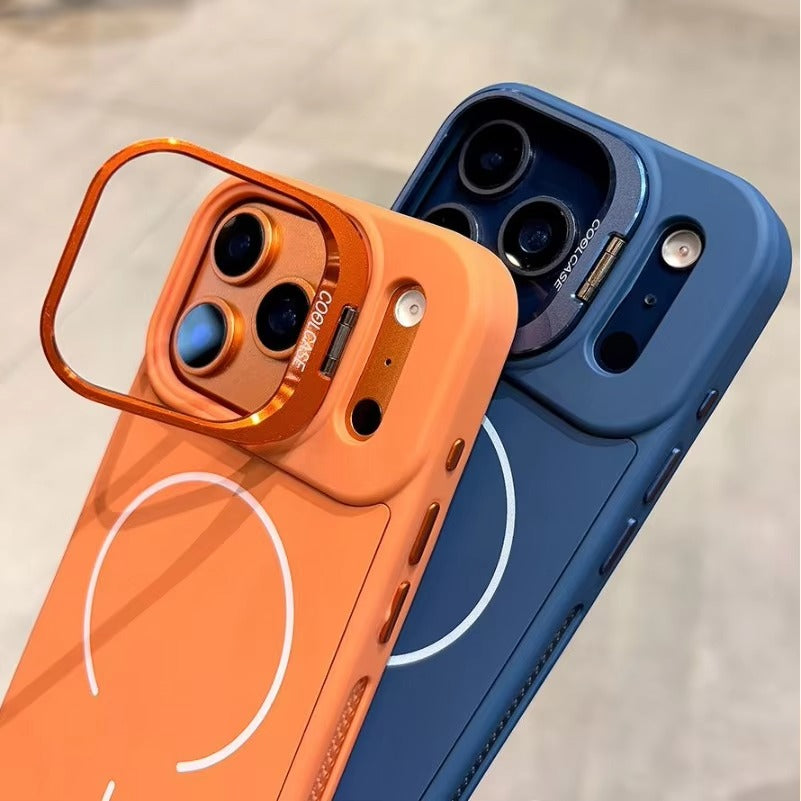 Luxury iPhone Case — Organic Silicone MagSafe Cover with Lens Stand Holder, Shockproof Soft-Edge Protection, Anti-Fingerprint Anti-Scratch Lightweight Design