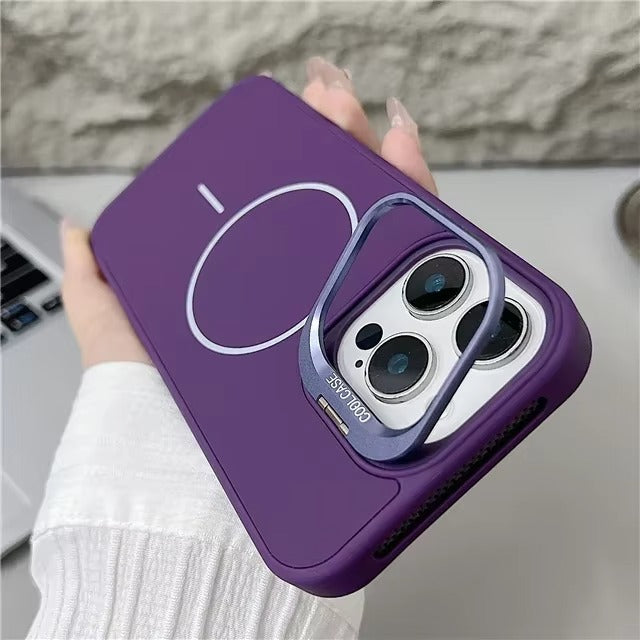 Luxury iPhone Case — Organic Silicone MagSafe Cover with Lens Stand Holder, Shockproof Soft-Edge Protection, Anti-Fingerprint Anti-Scratch Lightweight Design