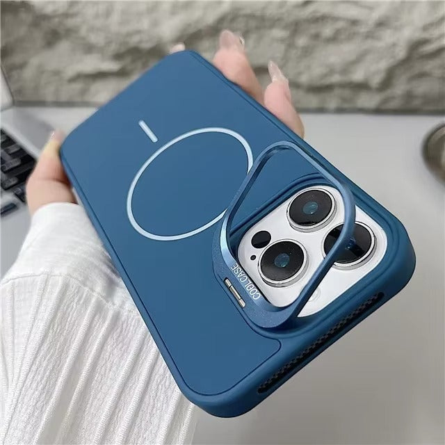 Luxury iPhone Case — Organic Silicone MagSafe Cover with Lens Stand Holder, Shockproof Soft-Edge Protection, Anti-Fingerprint Anti-Scratch Lightweight Design