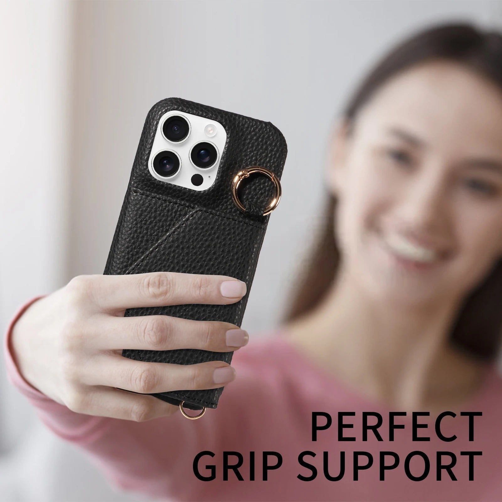 Luxury iPhone Case — PU Leather Crossbody Cover with Anti-Demagnetization Protection, Anti-Drop Design & Built-In Mirror for Hands-Free Convenience