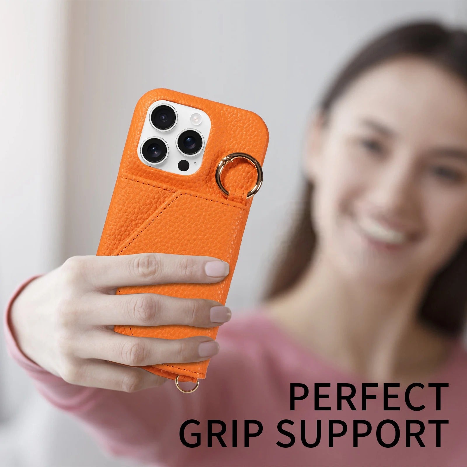 Luxury iPhone Case — PU Leather Crossbody Cover with Anti-Demagnetization Protection, Anti-Drop Design & Built-In Mirror for Hands-Free Convenience