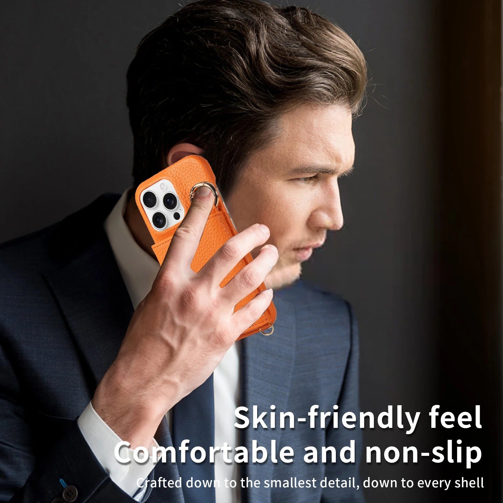 Luxury iPhone Case — PU Leather Crossbody Cover with Anti-Demagnetization Protection, Anti-Drop Design & Built-In Mirror for Hands-Free Convenience