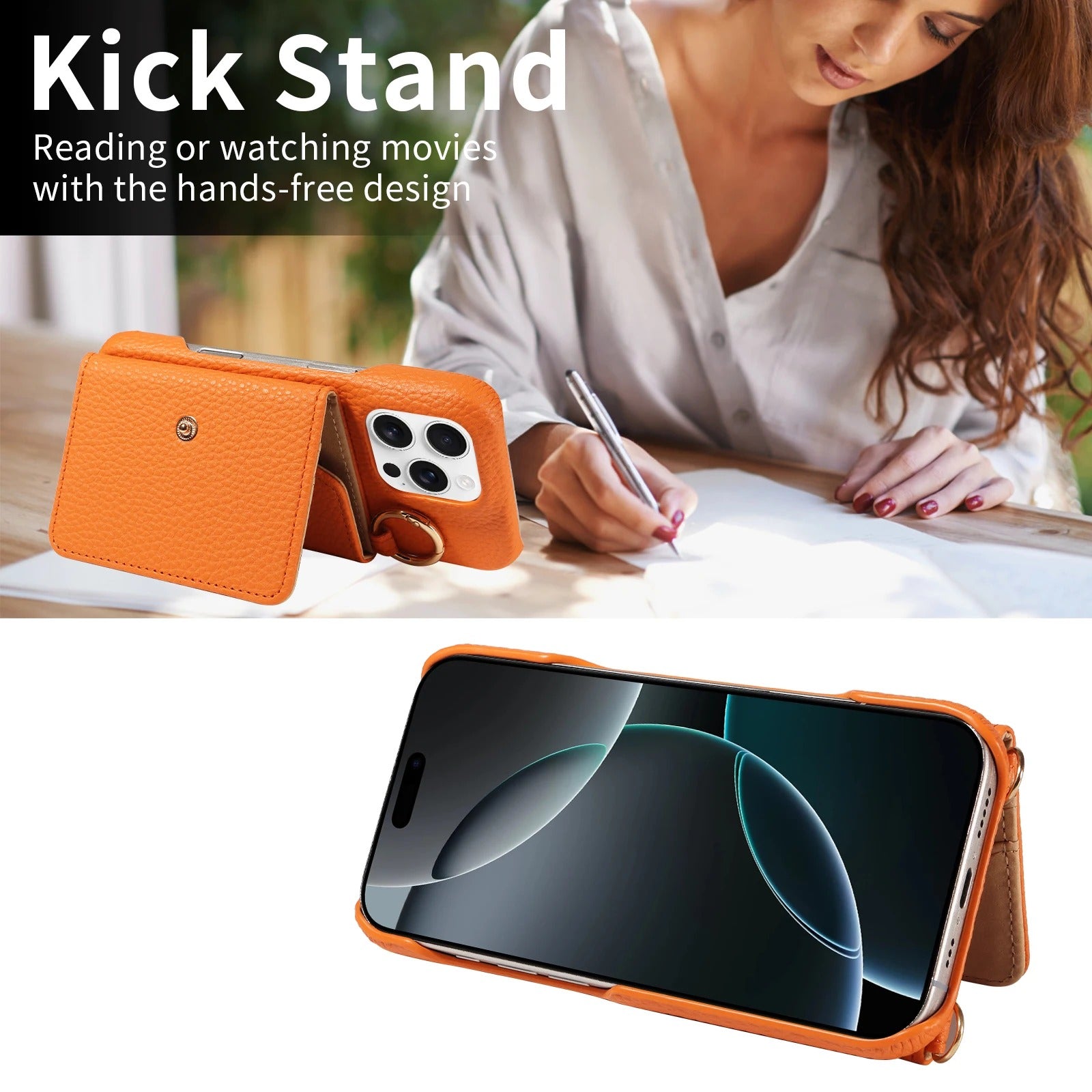 Luxury iPhone Case — PU Leather Crossbody Cover with Anti-Demagnetization Protection, Anti-Drop Design & Built-In Mirror for Hands-Free Convenience