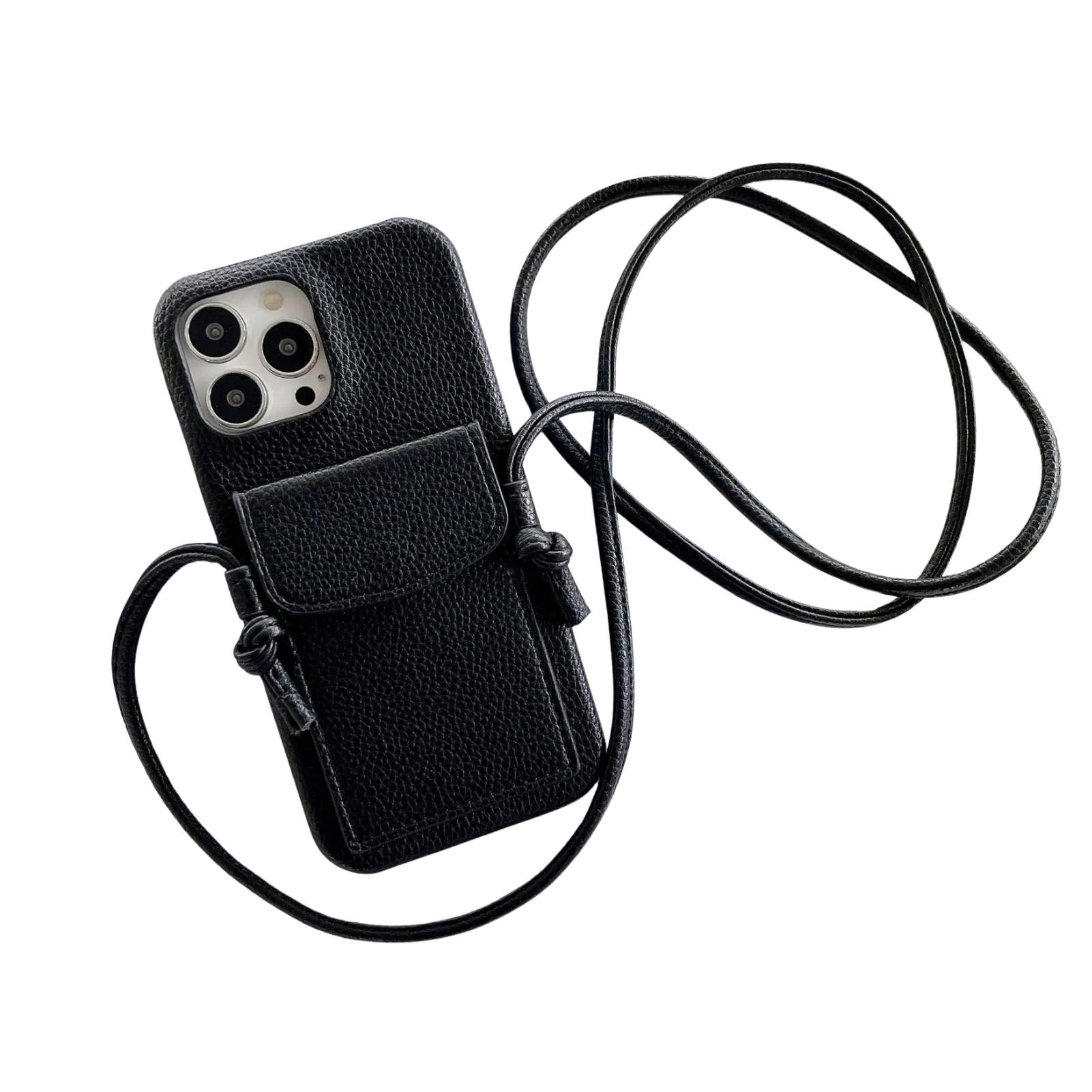 Luxury iPhone Case — PU Leather Crossbody Wallet Cover with Card Slot, Magnetic Closure and Lanyard Shoulder Strap for Shockproof Protection