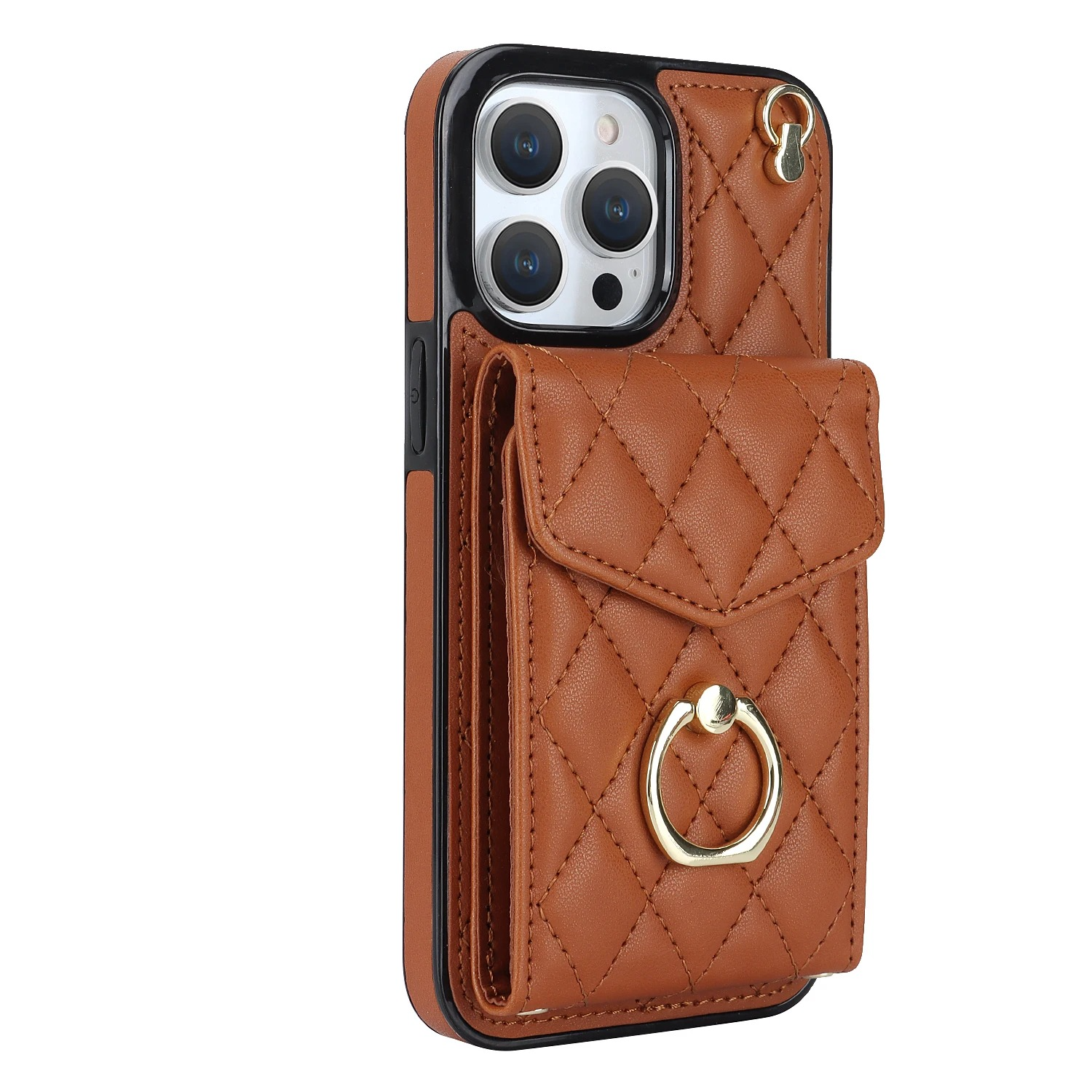 Luxury iPhone Case — PU Leather Crossbody Wallet Cover with Multi Card Slots, Ring Holder Lanyard, Magnetic Closure and Shockproof Anti-Fingerprint Protection