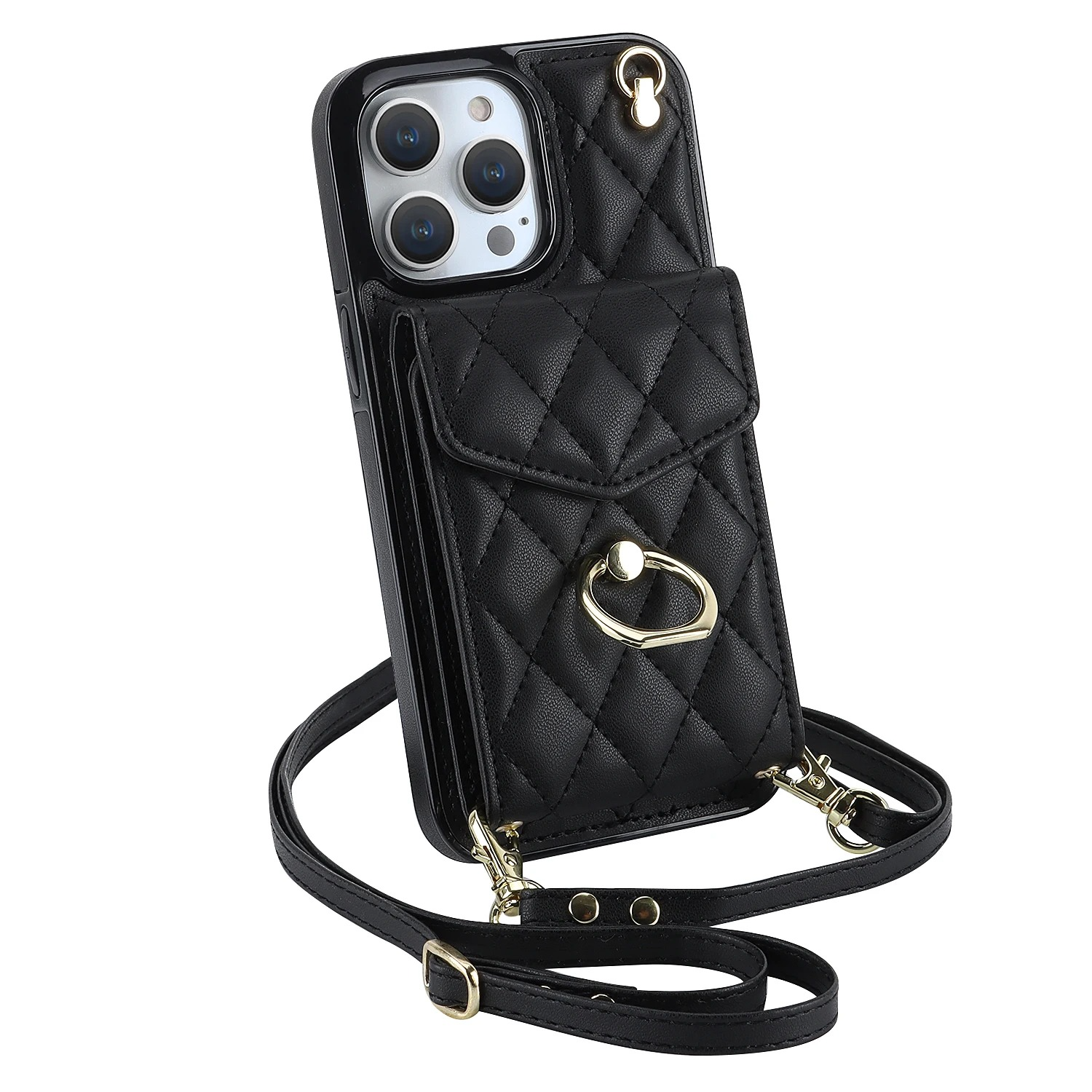 Luxury iPhone Case — PU Leather Crossbody Wallet Cover with Multi Card Slots, Ring Holder Lanyard, Magnetic Closure and Shockproof Anti-Fingerprint Protection