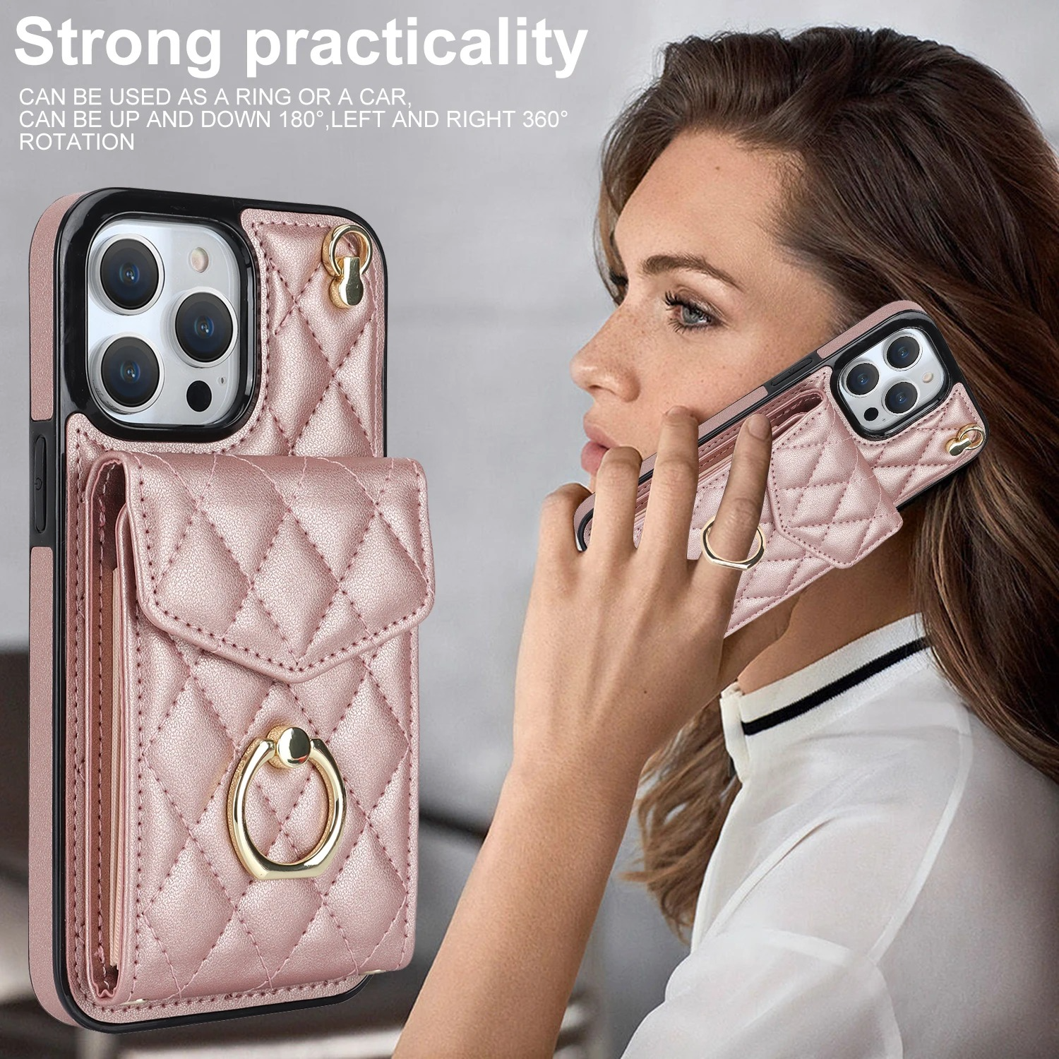 Luxury iPhone Case — PU Leather Crossbody Wallet Cover with Multi Card Slots, Ring Holder Lanyard, Magnetic Closure and Shockproof Anti-Fingerprint Protection