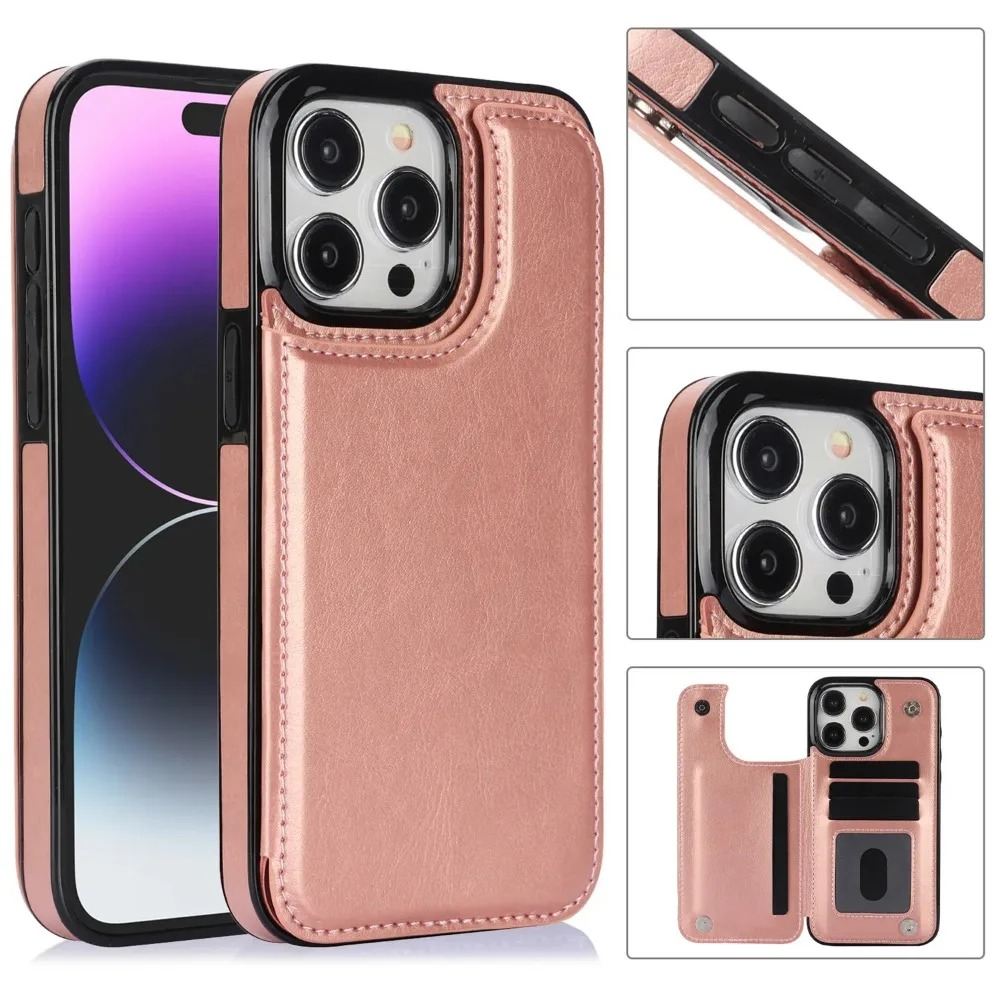 Luxury iPhone Case — PU Leather Flip Wallet Cover with Card Slots, Kickstand Holder, Full-Protection Design and Anti-Fingerprint Finish