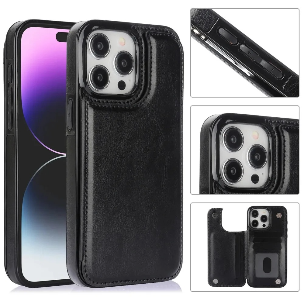 Luxury iPhone Case — PU Leather Flip Wallet Cover with Card Slots, Kickstand Holder, Full-Protection Design and Anti-Fingerprint Finish