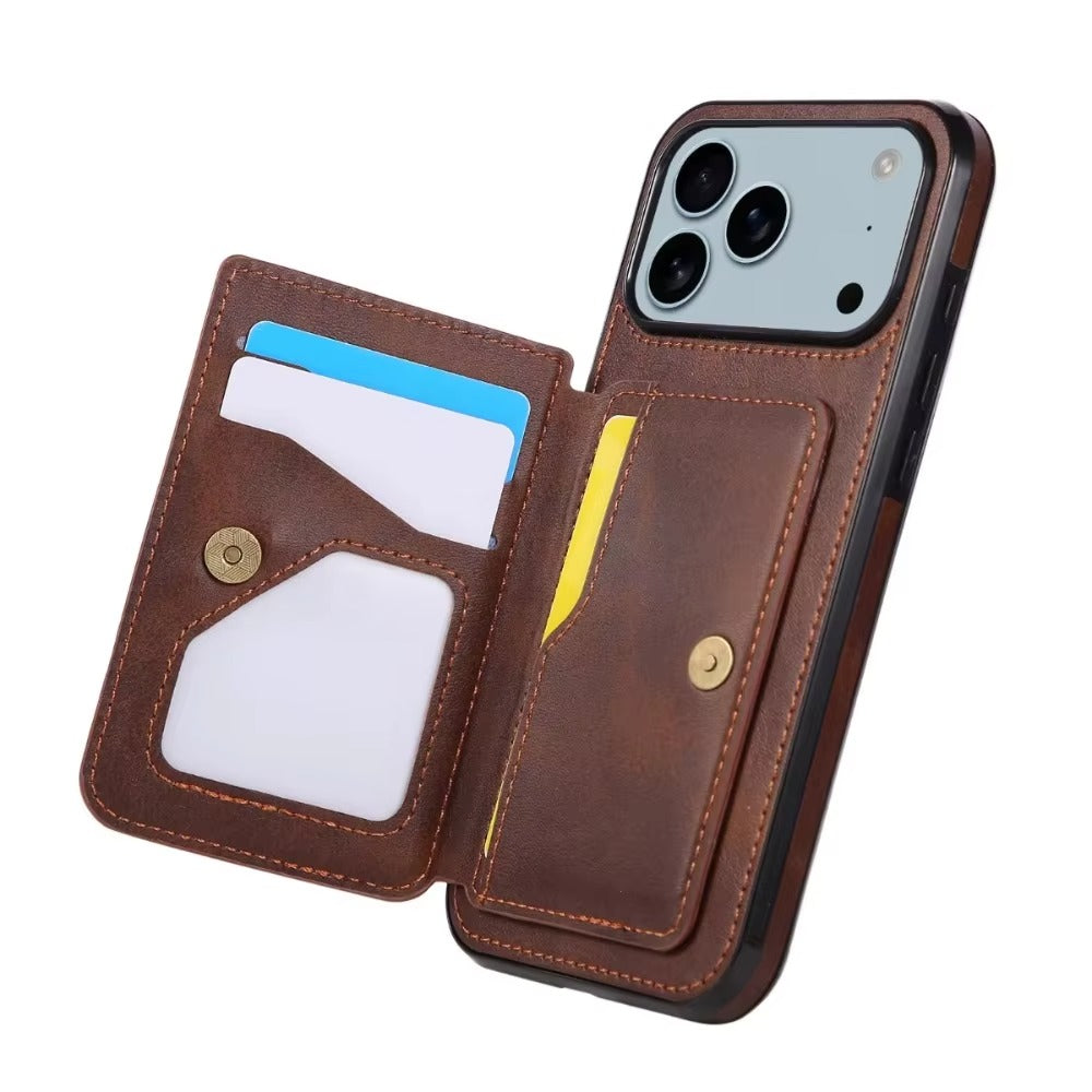 Luxury iPhone Case — PU Leather Flip Wallet with Card Holder, Shockproof Magnetic Car-Mount Ready Design, Full Access Protective Cover