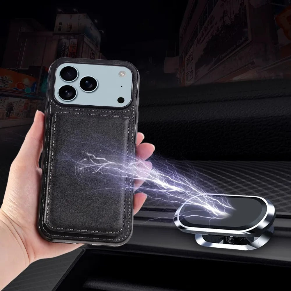 Luxury iPhone Case — PU Leather Flip Wallet with Card Holder, Shockproof Magnetic Car-Mount Ready Design, Full Access Protective Cover