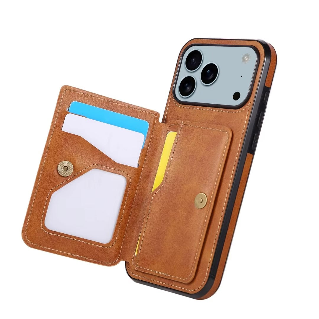 Luxury iPhone Case — PU Leather Flip Wallet with Card Holder, Shockproof Magnetic Car-Mount Ready Design, Full Access Protective Cover