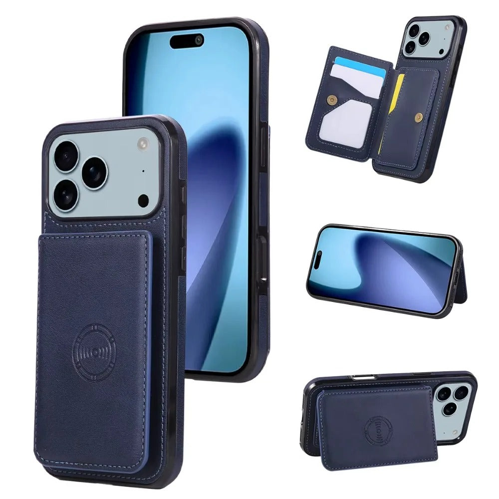 Luxury iPhone Case — PU Leather Flip Wallet with Card Holder, Shockproof Magnetic Car-Mount Ready Design, Full Access Protective Cover