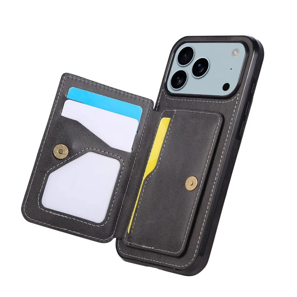 Luxury iPhone Case — PU Leather Flip Wallet with Card Holder, Shockproof Magnetic Car-Mount Ready Design, Full Access Protective Cover