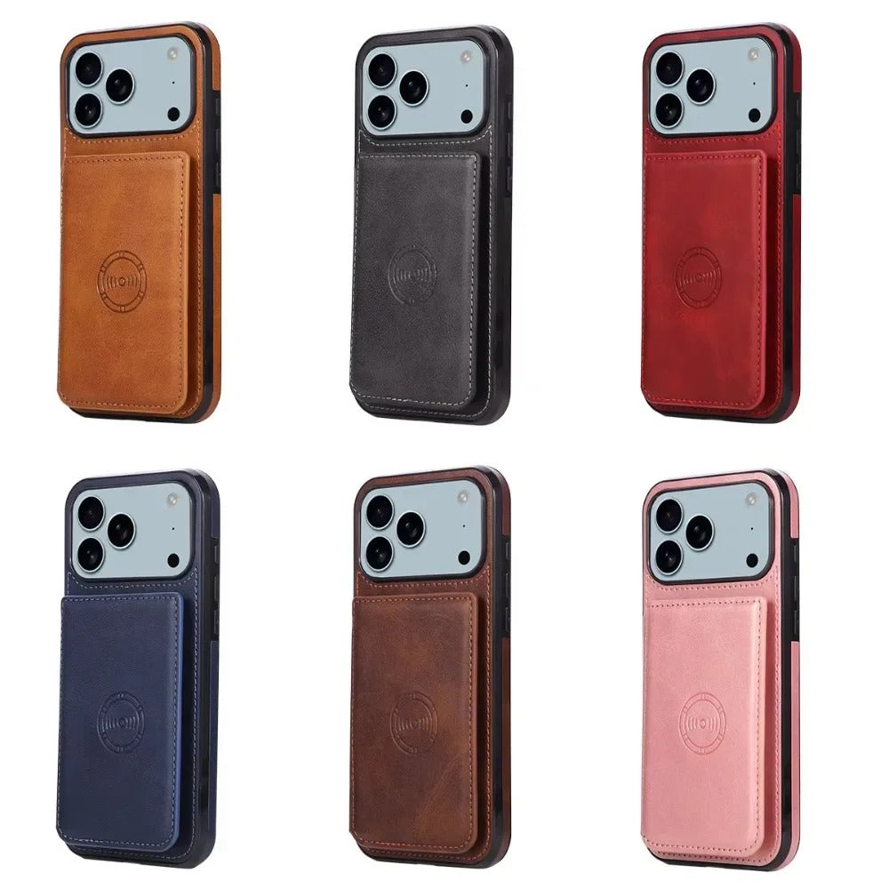 Luxury iPhone Case — PU Leather Flip Wallet with Card Holder, Shockproof Magnetic Car-Mount Ready Design, Full Access Protective Cover