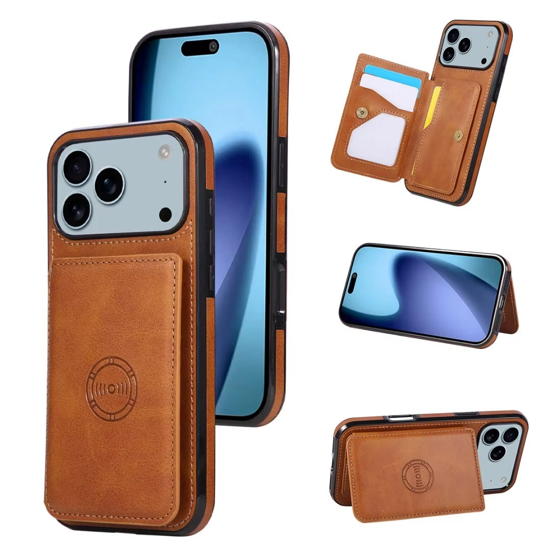 Luxury iPhone Case — PU Leather Flip Wallet with Card Holder, Shockproof Magnetic Car-Mount Ready Design, Full Access Protective Cover