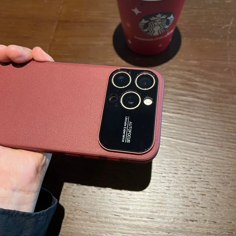 Luxury iPhone Case — Plain Leather Magnetic Cover with Heat-Dissipation Side Vents, Anti-Fingerprint Anti-Scratch Finish & Slim Half-Wrapped Design