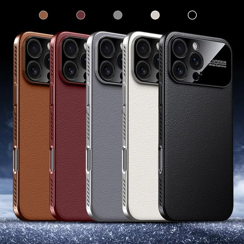 Luxury iPhone Case — Plain Leather Magnetic Cover with Heat-Dissipation Side Vents, Anti-Fingerprint Anti-Scratch Finish & Slim Half-Wrapped Design