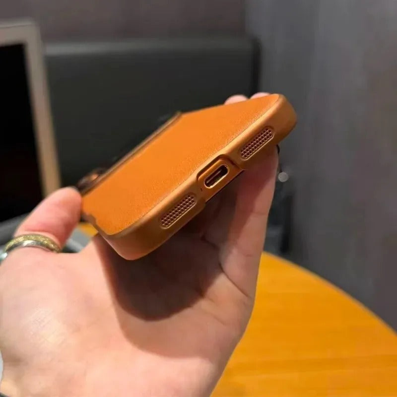 Luxury iPhone Case — Plain Leather Magnetic Cover with Heat-Dissipation Side Vents, Anti-Fingerprint Anti-Scratch Finish & Slim Half-Wrapped Design