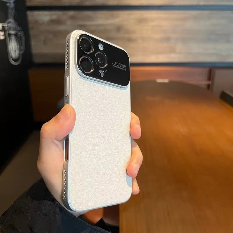 Luxury iPhone Case — Plain Leather Magnetic Cover with Heat-Dissipation Side Vents, Anti-Fingerprint Anti-Scratch Finish & Slim Half-Wrapped Design