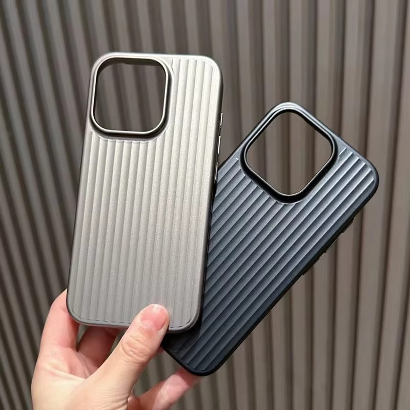 Luxury iPhone Case — Plating 3D Luggage-Stripe MagSafe Cover with Shockproof Matte Design and Wireless-Charging Safe Protection