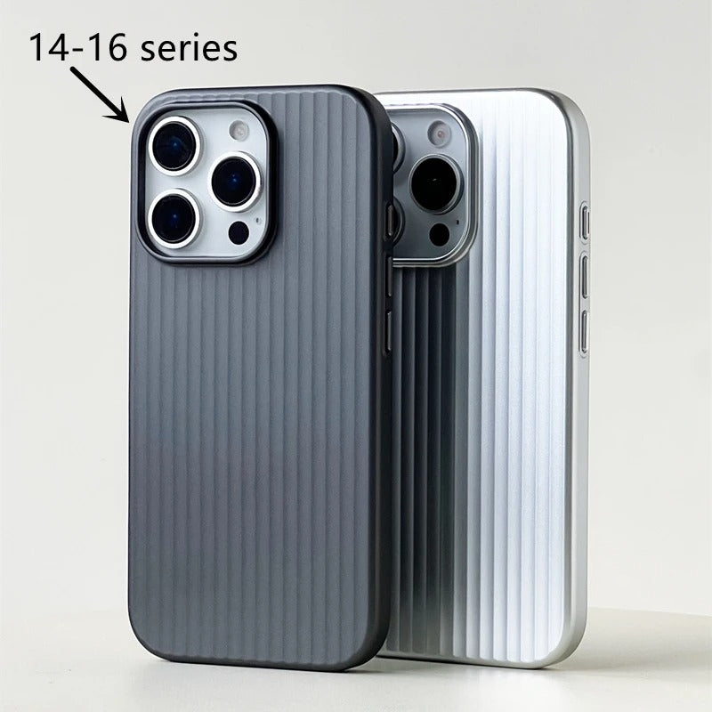 Luxury iPhone Case — Plating 3D Luggage-Stripe MagSafe Cover with Shockproof Matte Design and Wireless-Charging Safe Protection