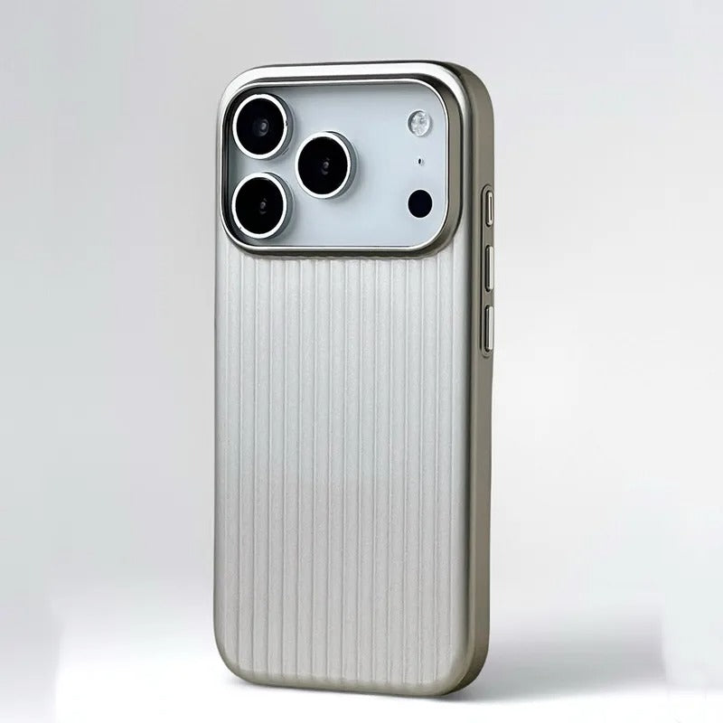 Luxury iPhone Case — Plating 3D Luggage-Stripe MagSafe Cover with Shockproof Matte Design and Wireless-Charging Safe Protection