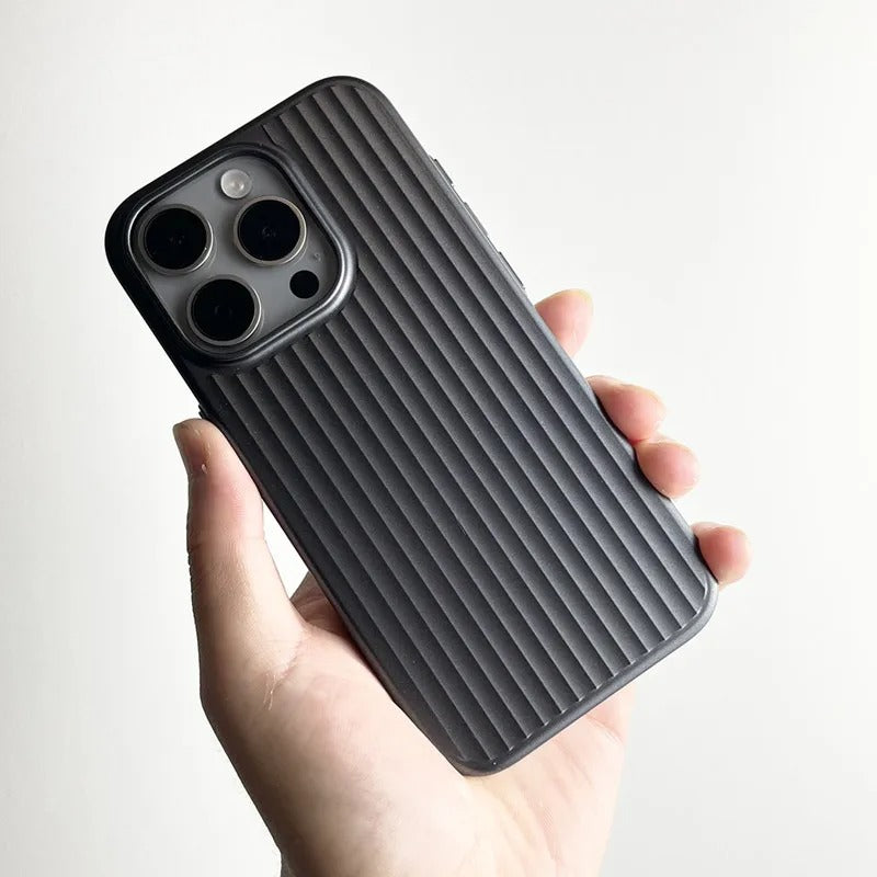 Luxury iPhone Case — Plating 3D Luggage-Stripe MagSafe Cover with Shockproof Matte Design and Wireless-Charging Safe Protection