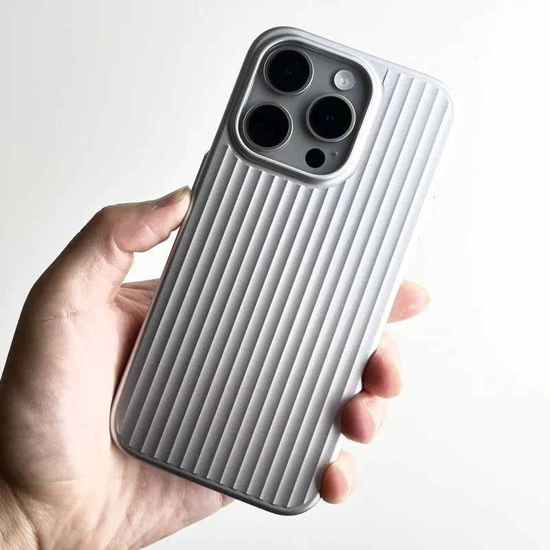Luxury iPhone Case — Plating 3D Luggage-Stripe MagSafe Cover with Shockproof Matte Design and Wireless-Charging Safe Protection