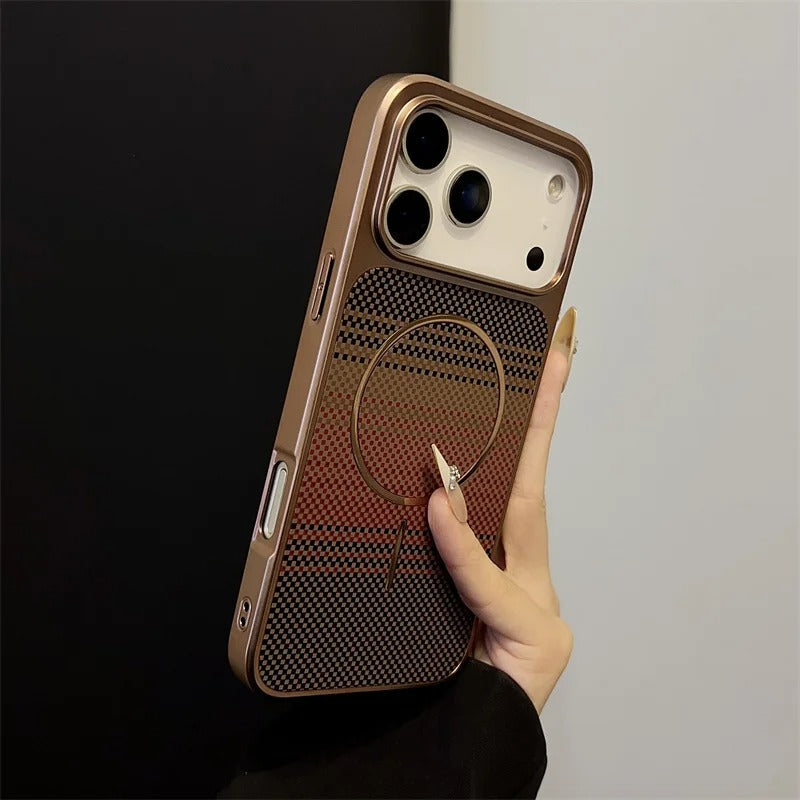 Luxury iPhone Case — Plating Carbon-Fiber Slim Magnetic Cover with Shockproof PC Protection and MagSafe Wireless-Charging Design