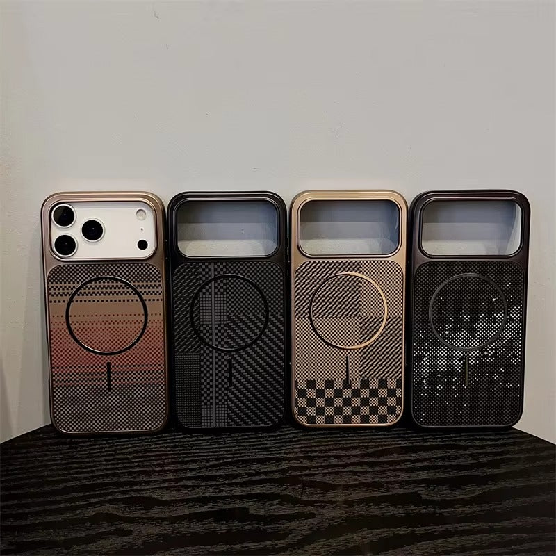 Luxury iPhone Case — Plating Carbon-Fiber Slim Magnetic Cover with Shockproof PC Protection and MagSafe Wireless-Charging Design