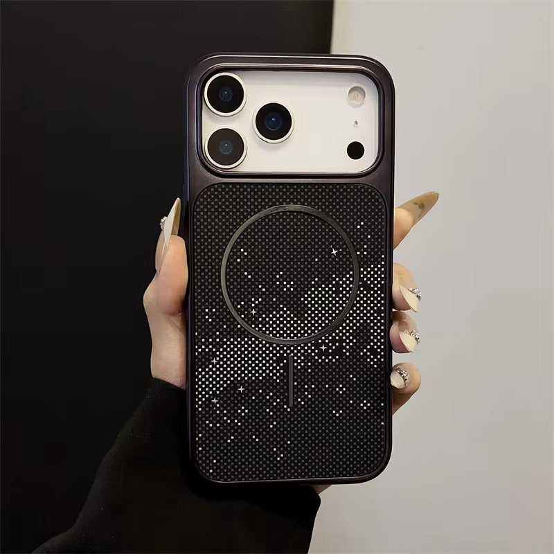 Luxury iPhone Case — Plating Carbon-Fiber Slim Magnetic Cover with Shockproof PC Protection and MagSafe Wireless-Charging Design