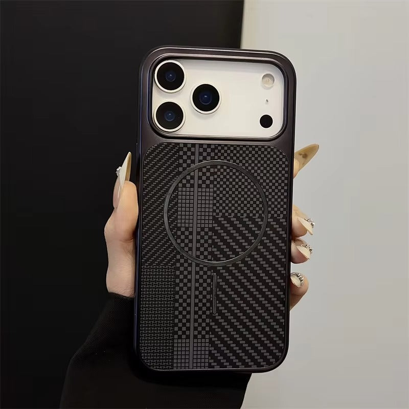 Luxury iPhone Case — Plating Carbon-Fiber Slim Magnetic Cover with Shockproof PC Protection and MagSafe Wireless-Charging Design