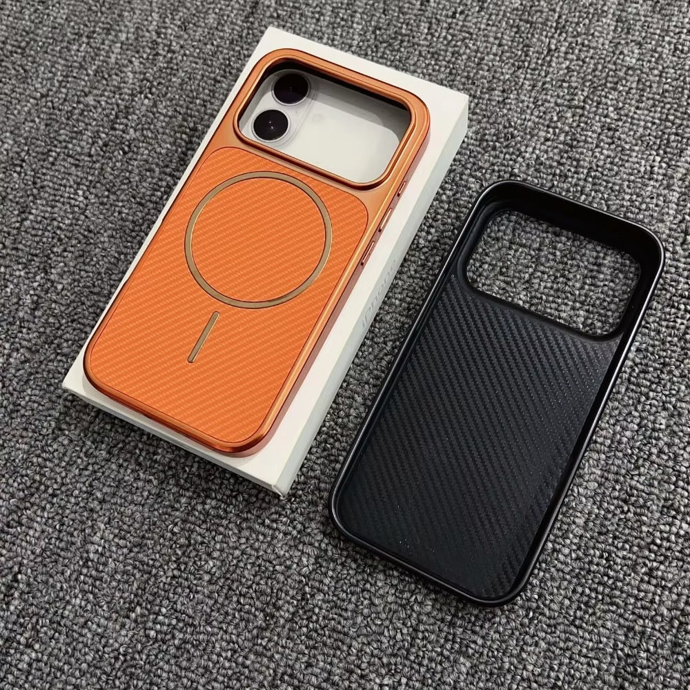Luxury iPhone Case — Plating Carbon-Fiber Slim Magnetic Cover with Shockproof PC Protection and MagSafe Wireless-Charging Design