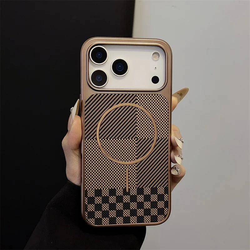 Luxury iPhone Case — Plating Carbon-Fiber Slim Magnetic Cover with Shockproof PC Protection and MagSafe Wireless-Charging Design