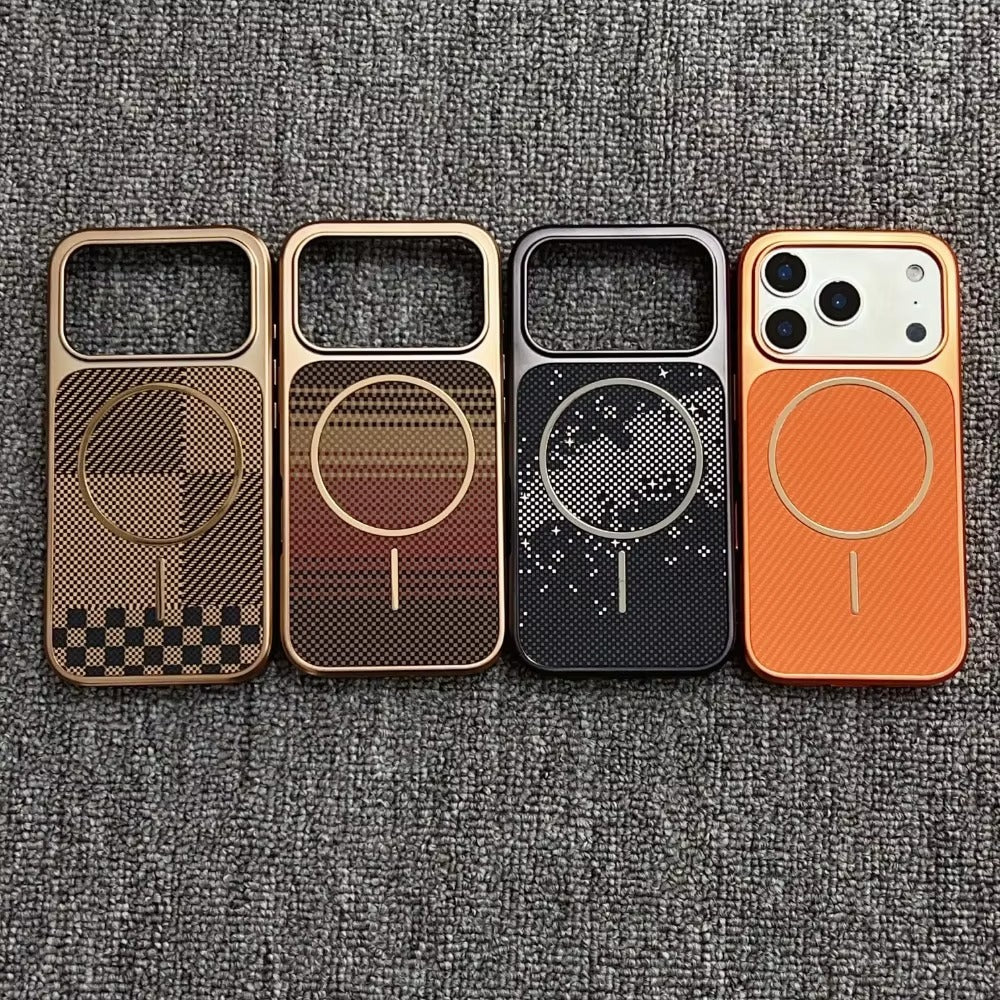 Luxury iPhone Case — Plating Carbon-Fiber Slim Magnetic Cover with Shockproof PC Protection and MagSafe Wireless-Charging Design
